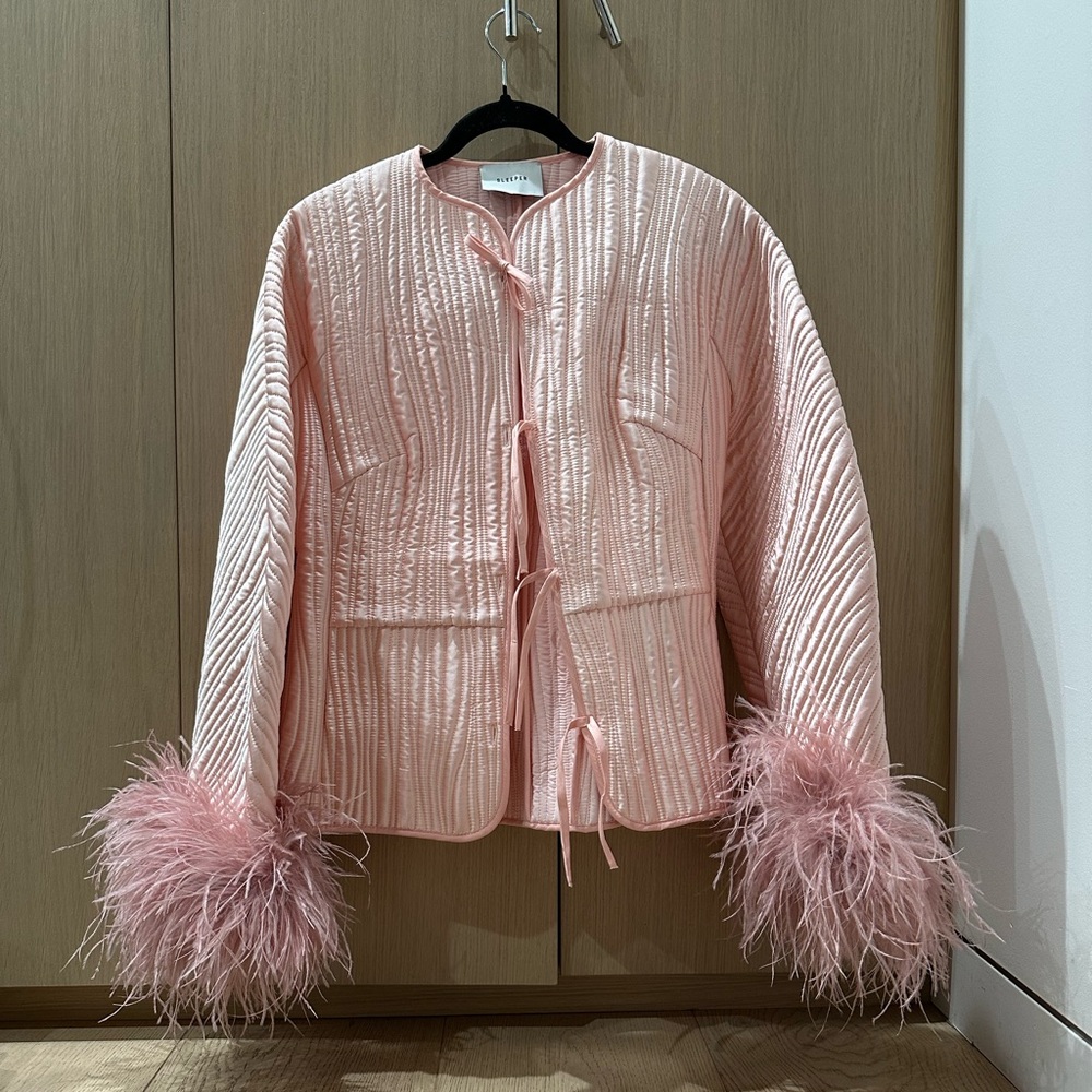 Sleeper Hebao Quilted Tie Front Feather Jacket